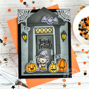 Sunny Studio Stamps Bear Trick or Treating on House Porch Halloween Card using Distinctive Door Metal Cutting Craft Die