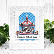 Sunny Studio Red, White & Blue Bears with Carousel at County Fair Handmade Card using Country Carnival 4x6 Clear Craft Stamps