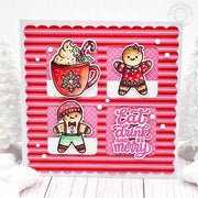 Sunny Studio Eat, Drink, & Be Merry Gingerbread & Hot Cocoa Holiday Christmas Card using Window Quad Square Metal Craft Dies