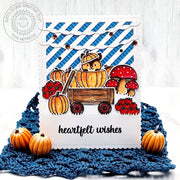 Sunny Studio Stamps Fall Friends Critter Wagon with Pumpkins Autumn Card using Frilly Frames Stripes Metal Cutting Craft Dies