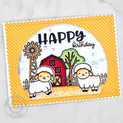 Sunny Studio Sheep on Farm with Barn & Windmill Handmade Autumn Fall Birthday Card using Happy Thoughts Clear Craft Stamps