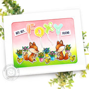Sunny Studio Stamps Fox with Flowers & Glossy Balloons Handmade Foxy Friend Card using Rounded Rectangle Window Craft Dies