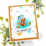 Sunny Studio "Have a Foxtastic Day" Fox with Umbrella and Birds Punny Handmade Card using Balloon Numbers Clear Craft Stamps