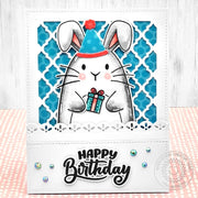 Sunny Studio Stamps Big Bunny Rabbit DIY Handmade Birthday Card using Frilly Frames Quatrefoil Background Backdrop Craft Die