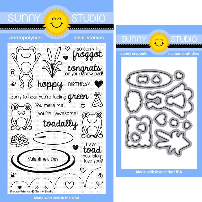 Sunny Studio Froggy Friends Frog & Lily Pad 4x6 Clear Craft Stamps & Metal Cutting Dies Set