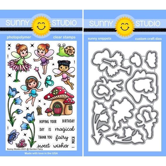 Sunny Studio Garden Fairy Faires Clear Craft Stamps & Metal Cutting Dies Set