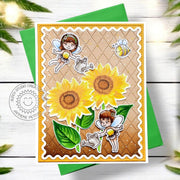 Sunny Studio Fairies and Sunflowers Floral Flowers Handmade DIY Card using Garden Fairy 4x6 Clear Photopolymer Craft Stamps