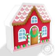 Sunny Studio Stamps Red, Pink & Green Scalloped Holiday House Christmas Treat or Gift Box using Gingerbread House Craft Dies