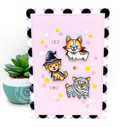 Sunny Studio Dogs in Costumes Pink & Lavender Scalloped Handmade Halloween Card using Happy Howl-o-ween Clear Craft Stamps