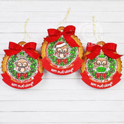 Sunny Studio Stamps Owl in Holly Wreath Scalloped Circle Christmas Holiday Gift Tags using Brilliant Banner 4 Metal Craft Die