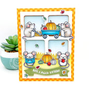 Sunny Studio Stamps Fall Mice with Pumpkins & Wagon Autumn Birthday Card using Window Quad Square Metal Cutting Craft Dies