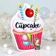 Sunny Studio Stamps Birthday Mouse Cupcake Shaped Handmade Card using Hayley Alphabet Uppercase & Lowercase Metal Craft Dies