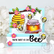 Sunny Studio Stamps Bee with Beehive & Honey Jar Pop-up Box Card using Hayley Alphabet Uppercase & Lowercase Metal Craft Dies