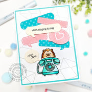 Sunny Studio Just Ringing to Say Miss You Hedgehog with Retro Aqua Telephone Card using Vintage Valentine Clear Craft Stamps
