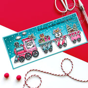Sunny Studio Smiles Across The Miles Santa & Penguins Slimline Christmas Train Card using Holiday Express Clear Craft Stamps