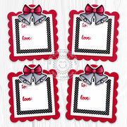 Sunny Studio Red, Black & White Dot Silver Bells Christmas Gift Tags using Holiday Tags & Labels Clear Craft Stamps & Dies