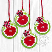 Sunny Studio Red & Green Poinsettia Handmade Scalloped Christmas Tags using Holiday Tags & Labels Clear Craft Stamps & Dies