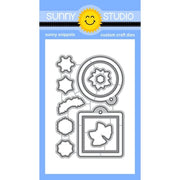 Sunny Studio Holiday Tags & Labels Christmas Square & Circular Stitched Metal Cutting Craft Dies with Holly and Snowflakes