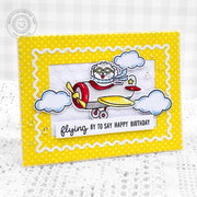 Sunny Studio Flying By To Say Happy Birthday Dog in Airplane Yellow Polka-dot Card using Plane Awesome 4x6 Clear Craft Stamps