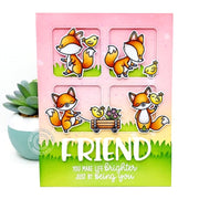 Sunny Studio Stamps "You Make Life Brighter" Friend Spring Fox Friendship Card using Window Quad Square Cutting Craft Dies