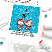 Sunny Studio Red, White & Blue Kids Snowflake Winter Holiday Christmas Card using Inside Greetings Seasons Clear Stamps