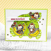 Sunny Studio Stamps Monkeys Hanging From Tropical Leaves Best Wishes Summer Card using Jungle Vines Metal Cutting Craft Dies