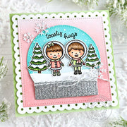 Sunny Studio Stamps Kids & Snowflakes Snowglobe Winter Holiday Christmas Card using Scalloped Square 2 Small Metal Craft Dies