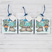 Sunny Studio Stamps Boy, Girl & Seals Warm Winter Wishes Holiday Gift Tags using Scalloped Tag Square Metal Cutting Craft Die