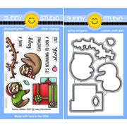 Sunny Studio Lazy Christmas Holiday Sloth 3x4 Clear Craft Stamps & Metal Cutting Dies Set