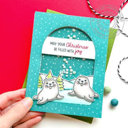 Sunny Studio Seals Polar Winter Handmade Holiday Christmas Shaker Card using Build-a-Greeting Holiday Sentiments Clear Stamps