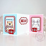 Sunny Studio Just Ringing to Say Hello Bear, Bunny, & Telephone Tri-Fold Card using Vintage Valentine 4x6 Clear Craft Stamps