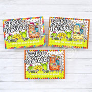 Sunny Studio Alpaca with Scarves, Gifts & Cactus Spanish Christmas Holiday Card Set using Lovable Llama 2x3 Clear Stamps