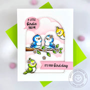Sunny Studio A Little Birdie Told Me It's Your Bird Day Pink Clouds Punny Birthday Card using Love Birds Clear Craft Stamps