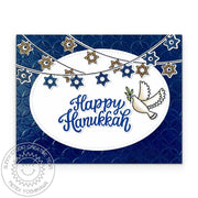 Sunny Studio Dove with Olive Branch & Star of David Happy Hanukkah Embossed Jewish Card using Love & Light Clear Craft Stamps