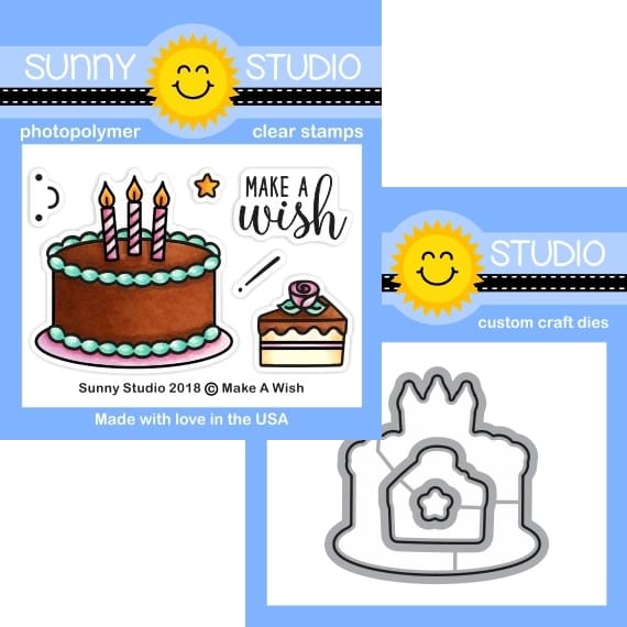 Sunny Studio Make A Wish Birthday Cake 2x3 Clear Craft Stamps & Metal Cutting Dies Set