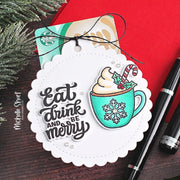 Sunny Studio Eat, Drink & Be Merry Christmas Mocha Holiday Gift Tag & Gift Card Holder using Scalloped Circle Tag Craft Dies