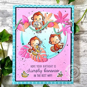 Sunny Studio Hope Your Birthday Is Bananas Monkeys with Pink Jungle Leaves DIY Card using Monkey Business Clear Craft Stamps