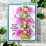 Sunny Studio Hope Your Day Is Chimply The Best Monkeys with Pink Jungle Leaves Card using Monkey Business Clear Craft Stamps