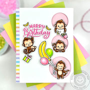 Sunny Studio Hanging Monkeys with Banana Balloon Handmade Birthday Card using Monkey Business Clear Craft Stamps & Metal Dies