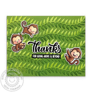 Sunny Studio Monkey Hanging By Tropical Leafy Green Vines Thank You Card using Jungle Vines Metal Cutting Craft Dies