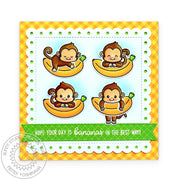 Sunny Studio Stamps Yellow Gingham Monkey Hanging on Big Bananas DIY Card using Scalloped Square 2 Small Cutting Craft Dies