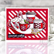 Sunny Studio Hot Cocoa & Coffee Red Candy Cane Striped Warm Wishes Holiday Christmas Card using Mug Hugs Clear Craft Stamps