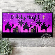 Sunny Studio O Holy Night Wise Men Purple Slimline DIY Christmas Card using Nativity Scene Builder Metal Cutting Craft Dies