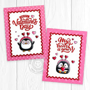 Sunny Studio Stamps Roly Poly Penguins Pink & Red Classroom Valentine's Day Cards using Penguin Pair 3x4 Clear Craft Stamps