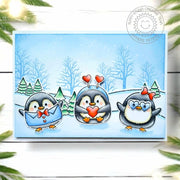 Sunny Studio Winter Penguins Dressed Up For Valentine's Day Handmade Card using Penguin Pair 3x4 Clear Craft Stamps