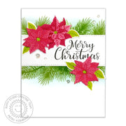 Sunny Studio Red Glitter Poinsettias & Sequins Holiday Christmas Card (using Petite Poinsettia 4x6 Clear Layering Stamps)