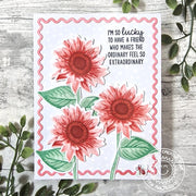 Sunny Studio Stamps Layered Pink Floral Flowers DIY Handmade Friendship Card using Icing Rectangle Metal Cutting Craft Dies