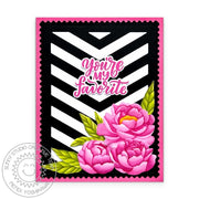 Sunny Studio Pink Peony Flowers You're My Favorite Black & White Chevron Card using using Pink Peonies 4x6 Clear Craft Stamps