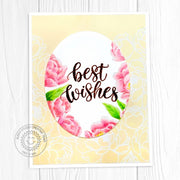 Sunny Studio No-Line Coloring Peony Flowers Floral Best Wishes Wedding Card using Pink Peonies 4x6 Clear Photopolymer Stamps