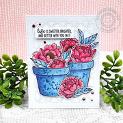 Sunny Studio Watercolor Pink Peonies in Flowerpot Handmade Friendship Card using Potted Rose 4x6 Clear Photopolymer Stamps